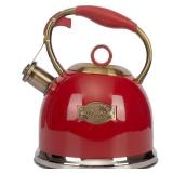 Tea Kettle, Stovetop Whistling Teapot, Stainless Steel, Red, 3.0-Quart