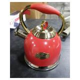 Tea Kettle, Stovetop Whistling Teapot, Stainless Steel, Red, 3.0-Quart
