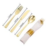 N9R 50 Pack Pre Rolled Gold Plastic Cutlery Set, Wrapped Plastic Silverware Set with 50 Forks, 50 Knives, 50 Spoons and 50 Napkins, Disposable Cutlery Set for Party and Wedding