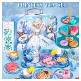 Hohosunlar Tea Party Set for Little Girls Toys, Princess Tin Tea Set for Kids with Teapot, Tea Cups, Play Food Dessert, Jewelry & Carrying Case, Christmas Birthday Gift for Girls 3 4 5 6 7 8 Year Old