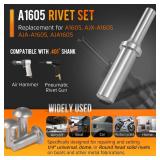 Krenlory A1605 Rivet Set F/1/4in - Pneumatic Air Hammer Rivet Bit .401 Shank Solid Rivet Tool Kit Fit Round, Solid, Universal, Aluminum & Dome Rivets, Round Rivets Tool
