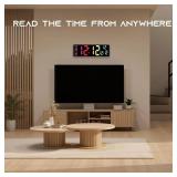 EASYERA 16.5 Large Digital Wall Clock with BT Sync, RGB Lights with 11 Scenes Mode Remote Control, Dual Alarms with Big LED Display, Auto DST, Temperature for Classroom Gaming