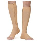 NURCOM Zipper Copper Compression Socks Open Toe Beige 20-30 mmHg Knee High Stockings, Designed for Circulation, Varicose Veins, Swelling, Venous Insufficiency, Post-Operative Recovery, 2X-Large