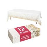 Prestee 12-Pack Disposable Tablecloth - Table Cover White and Gold Polka Dot Rectangular  54x108 Inches - Waterproof  Stain-Resistant Party Table Covers for Weddings  BBQs  Birthdays  and Events