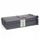 Threadvista 100% Cotton Cloth Dinner Napkins Fringes Set of 6 - Perfect for Dining Special Occasions Wedding Holidays Easter Christmas - Soft Durable Washable - Elegant Napkins Large 20x20 Grey