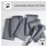 Threadvista 100% Cotton Cloth Dinner Napkins Fringes Set of 6 - Perfect for Dining Special Occasions Wedding Holidays Easter Christmas - Soft Durable Washable - Elegant Napkins Large 20x20 Grey