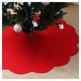 Slsxip Nonwoven Christmas Tree Skirt,24 inch Scalloped Edge for Xmas Tree and Seasonal Holiday Indoor Decoration(Red,24 inch)
