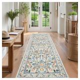 GarveeHome Washable Runner Rug 2 x 6 Non-Slip Non-Shedding Soft Vintage Bedside Rug, Low Pile Farmhouse Floral Carpet, Indoor Foldable Printed Entryway Rug for Hallway Kitchen, Green