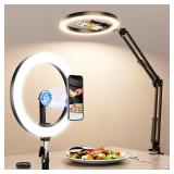 Magnetic Ring Light with Stand with Phone Holder,Overhead Phone Mount for Desk,10 LED Tripod for iPhone with Ring Light and Remote,Phones Stand for Video Recording,Live Streaming,Cooking Video
