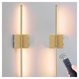 URLIGHTS Battery Operated Wall Sconce Set of 2,Wireless Magnetic Wall Light with 3 Color Lighting,Remote Control Touch Button,Metal Wall Lamp for Bedroom,Living Room Gold, 28 inch