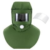 Jecery 2 Pack Sand Blasting Hood Mask with Replacement PC Lens Canvas Shawl Cap for Polishing Painting Dusting Grinding (Green)