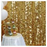 HMQIANG Gold Shimmer Wall Backdrop 8ft * 8ft 1 Panel, Square Sequin Backdrop Photobooth Props for Wedding, Anniversary, Birthday, Party Decorations