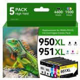 950XL 951XL Ink Cartridges Compatible for HP 950 951 Ink Cartridge Work with Printer OfficeJet Pro 8600, 8610, 8600 Plus, 8100, 8620, 8630, 8625, 8615, 8110, 5-Pack (2 Black 1 Cyan 1 Magenta 1 Yellow)