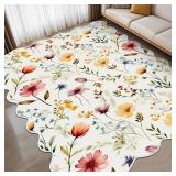 Drydiet Wildflower Boho Area Rugs 4 x 6 ft Cute Sweet Throw Rugs White Aesthetic Soft Bedroom Carpet for Living Room Dining Playroom Nursery Family Indoor Dorm