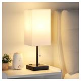 aooshine White Table Lamp for Bedside - 3 Color Temperature 3000K 5000K 4000K Bedroom Lamp, Pull Chain Control, USB A and C Ports, AC Outlets, Bulb Included, Medium