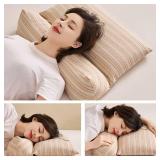 ZHIWEIKJ Dog Bone Neck Support Pillow with Buckwheat Hull Adjustable Cervical Pillow 3D Stripes Print Lumbar Pillow Separable Design Soft Breathable(M)