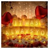 Peledic It was Always You Light Up Letters, with Tea Lights Candles, Rose Petals, Pearlescent Foil Balloons - Luminary Paper Bags, Anniversary Decorations and Proposal Decorations for Your Loved One