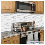DEWOO Kitchen Backsplash Self Adhesive Wall 3D Marble Tiles Peel and Stick Bathroom, Grey (10-Sheet, 12x12)