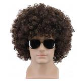 yuehong Short Fluffy 70s 80s Disco Afro Wigs Synthetic Anime Cosplay Fancy Funny Wigs for Unisex Men Women (Dark Brown)