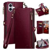 XcaseBar compatible with iPhone 17 6.3 Wallet case with Zipper Credit Card Holder RFID Blocking,Flip Folio Book PU Leather Phone case Shockproof Cover Women Men for Apple 17 case Wine Red