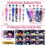 24 Pack Valentines Day Gifts for Kids Classroom, Valentine Cards with Galaxy Space Theme 10-in-1 Multicolor Pens, Valentines Classroom Exchange Gifts, Valentines School Party Favors for Boys Girls