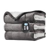 Electric Heated Blanket Full Size 72x84, Dual-Sided Soft Flannel & Sherpa, LCD Display 10 Heat Settings with 1-12H Timer & Overnight Safe, Bed & Couch, Machine Washable, Light Grey