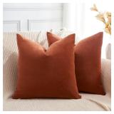 GriNeed Throw Pillow Covers Rust Set of 2 16x16 Inch Pillow Covers, Soft Velvet Fall Decorative Cases for Couch Sofa Bed, Home Boho Decor, Modern Farmhouse Cushion Covers