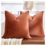 GriNeed Throw Pillow Covers Rust Set of 2 16x16 Inch Pillow Covers, Soft Velvet Fall Decorative Cases for Couch Sofa Bed, Home Boho Decor, Modern Farmhouse Cushion Covers