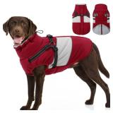 SUNFURA Dog Jacket, Large Dog Coat with Harness Built in, Warm Pet Winter Jacket Zippered Snow Coat with Furry Collar, Waterproof Fleece Snowsuit for French Bulldog, Burgundy L - Retail: $36