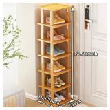 WHITE SEE PHOTOS Bamboo Shoe Rack - Vertical Shoe Rack for Small Spaces, Tall Narrow Shoe Rack Organizer for Closet Entryway Corner Garage and Bedroom,Skinny Shoe Shelf Free Stackable DIY - Space Savi