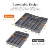 Lifewit Silverware Drawer Organizer, Expandable Utensil Tray for Kitchen, BPA Free Flatware and Cutlery Holder, Adjustable Plastic Storage for Spoons Forks Knives, 8.5-14 x 12\", Dark Gray - Retail: $