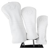 Golf Club Head Covers for Woods and Drivers, Premium PU Leather Striped Simple Golf Club Covers, Golf Headcovers Set All White (Set/D F H) - Retail: $43