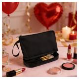 Ethereal Small Makeup Bag, 2 Layers Travel Makeup Bag with Makeup Brush Holder, Cosmetic Bag Black Make up Pouch for Women/Girls - Retail: $12