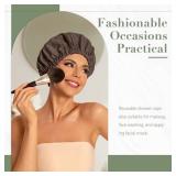 Reusable Shower Cap for Women, Large Waterproof Shower Essentials Bonnet Washable Elastic Band Bath Hair Wrap Hat for Long Hair, Braids(Dark Coffee) - Retail: $10