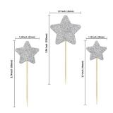 Gyufise 42Pcs Little Star Cupcake Toppers Glitter Twinkle Star Cupcake Picks Wedding Engagement Baby Shower Birthday Party Cake Decorations Supplies Mixed Size Silver - Retail: $8