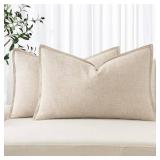 MIULEE Decorative Linen Lumbar Pillow Covers 12x24 Inch Natural Beige Boho FarmhouseâNeutral Couch Throw Pillows for Bed Pack of 2 Accent Modern Pillowcase Sofa Livingroom Home Decor - Retail: $2