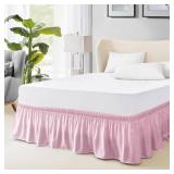 FreshCulture Full Bed Skirt, Elastic Wrap Around Bed Skirt Full Bed, Easy Fit with 15-Inch Tailored Drop, Hotel Quality Dust Ruffle for Full Size Bed, Bed Skirt Full Size (Dusty Pink) - Retail: $10