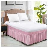 FreshCulture Full Bed Skirt, Elastic Wrap Around Bed Skirt Full Bed, Easy Fit with 15-Inch Tailored Drop, Hotel Quality Dust Ruffle for Full Size Bed, Bed Skirt Full Size (Dusty Pink) - Retail: $10