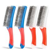 KAOPET 4 Pack Wire Brush for Rust Removal & Paint Removal, Heavy Duty Stainless Steel Wire Brushes for Cleaning, Metal Wire Brush with Rubber Handle - Retail: $9