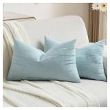 FUTEI Light Blue Chenille Decorative Throw Pillow Covers 12x20 Inch Set of 2,Soft Embossed Striped Textured Lumbar Pillow Cases,Modern Home Decor for Couch Bed Living Room - Retail: $17