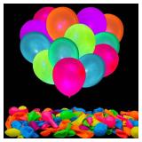 100 Pcs UV Neon Balloons, Neon Glow Party Balloons UV Black Light Balloons Glow in the Dark for Birthday Decorations Wedding Glow Party Supplies Blacklight Reactive Fluorescent - Retail: $8