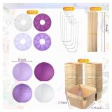 Namalu 24 Set Hot Air Balloon Centerpieces Paper Lanterns Wooden Candy Boxes with Sticks DIY Craft for Baby Shower Wedding Bachelorette Birthday Party Table Decoration(White, Purple Series) - Retail: 