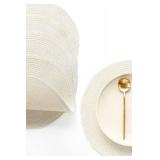 Floroom 15 Inch Round Braided Placemats Set of 4, Washable Heat Resistant Cotton Polyester Circle Place Mats for Kitchen Dining Table - Ivory Cream - Retail: $10