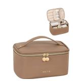 Prite Makeup Bag, Large Capacity Portable Travel Cosmetic Bag, Waterproof Makeup Organizer for Women with Handle and Divider (001 Brown) - Retail: $20