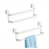 CHIKESI Double Layer Over Cabinet Towel Bar Holder, 2-Pack Stainless Steel Towel Bar for Hanging 2 Towels, Over The Door Towel Rack for Kitchen and Bathroom, Space-Saving Towel Hanger (White) - Retail