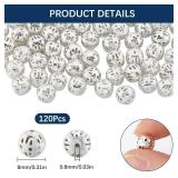 SUNNYCLUE 1 Box 120Pcs Silver Round Hollow Bead Brass Filigree Beads Bulk Metal European Vintage Tibetan Antique Loose Spacer Ball Small Beads for Jewelry Making DIY Necklace Bracelet Crafts Women - R