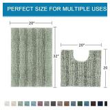 H.VERSAILTEX Bathroom Rugs Bath Rug Set 2 Piece Bathroom Contour Rug Toilet Mat Sets Non Slip Contour Bath Rug Ultra Thick Water Absorbent Striped Bath Mats Washable(20\" x 32\" Plus 20\" x 20\" U, Sa