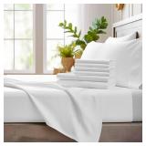 Bamboo Bay 6 Piece King Size Sheet Set, 100% Viscose Made from Bamboo, Breathable, Ultra Soft Cooling Bed Sheet for Hot Sleepers, Beddings with Deep Pockets Fit 16\" Mattress, White - Retail: $120