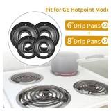4 Pack Black Cooktop Drip Pans, Compatible with GE Hotpoint Stove. Include 2 Pcs 6
