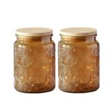 ANSQU Set of 2 Vintage Glass Kitchen Storage Jars, 23.7 FL OZ Gass Jar with Airtight Lid, Vintage Mason Jars for Home Kitchen Coffee Tea Sugar Cookie Candy Jars (Yellow, 2 Pack) - Retail: $24